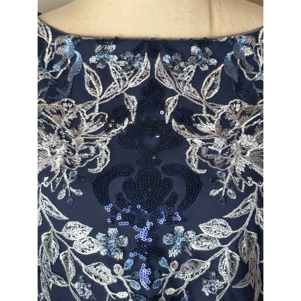 Marchesa Notte Dress Women‎ 4 Blue Silver Embellished Boatneck Cocktail Mini - Picture 8 of 14